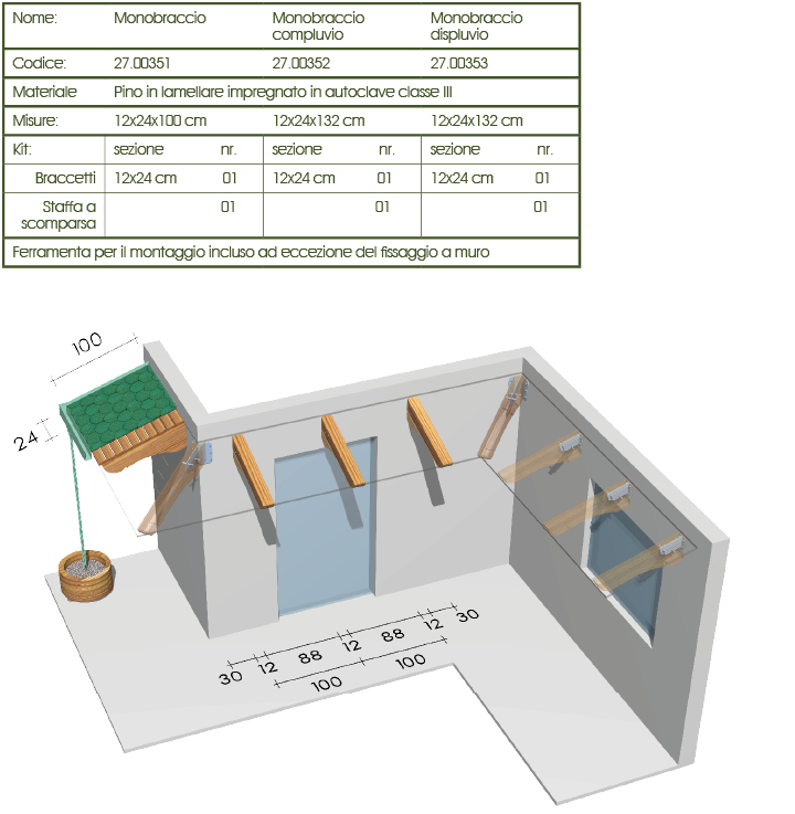 Pensiline roma Monobraccio disegno tecnico