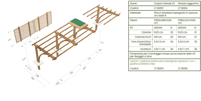 Carport, copertura auto roma K2 disegno tecnico