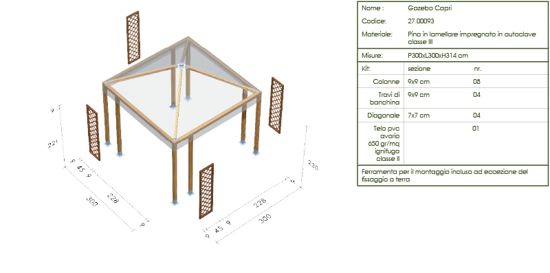 Gazebo in legno a roma modello capri Progetto gazebo in legno