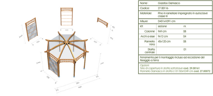 Gazebo roma Damasco disegno tecnico