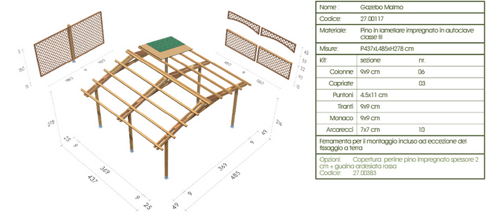 Gazebo roma Malmo disegno tecnico