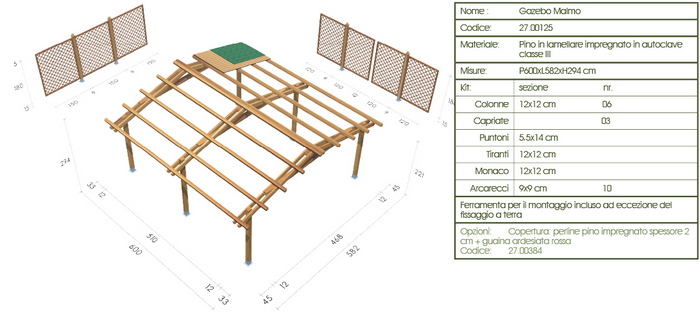 Gazebo roma Malmo disegno tecnico grande