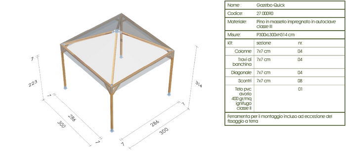 Gazebo roma Quick disegno tecnico