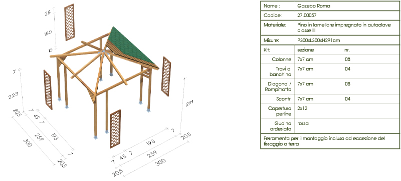 Gazebo in legno a roma modello roma Progetto gazebo in legno