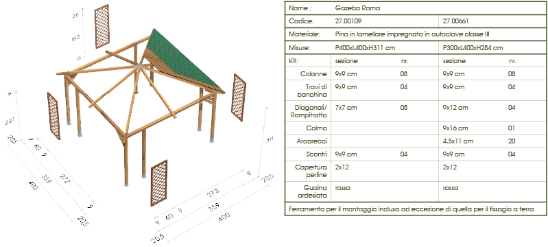 Gazebo in legno a roma modello roma Progetto gazebo in legno
