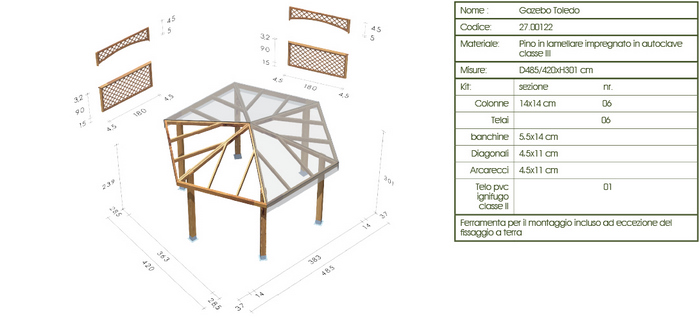 Gazebo roma Toledo disegno tecnico