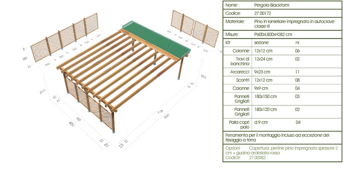 Pergola, roma Blackform disegno tecnico medio